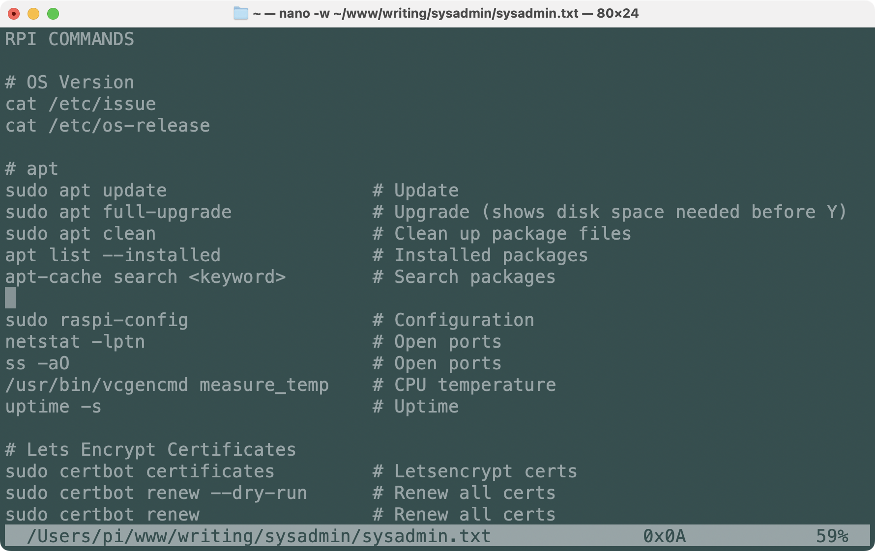 sysadmin notes open in nano